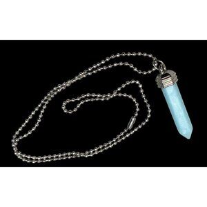 Simulated Blue Shimmer Crystal Pillar Pendant Necklace